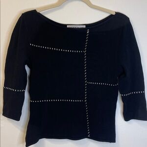 Angelica-Val Sweater Black with White Stitching Size Medium PTP 16”-17”